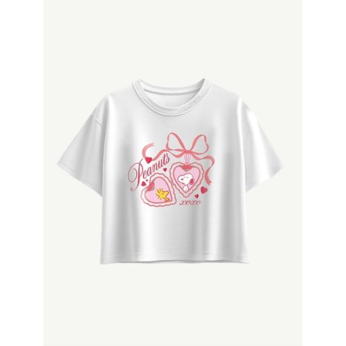 OldNavy Peanuts Snoopy Woodstock Heart Locket Short Sleeve Boxy Graphic T-Shirt For Girls