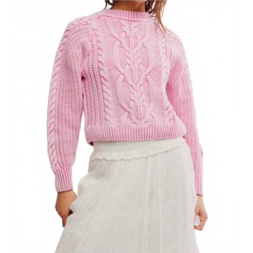 Free People frankie cable sweater in aurora pink