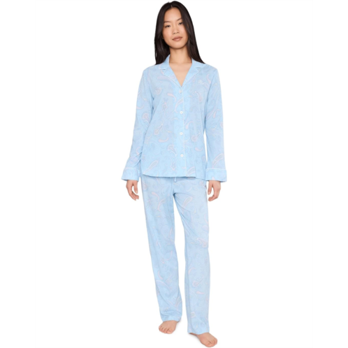 POLO Ralph Lauren Womens Lauren Ralph Lauren Knit Long Sleeve Notch Collar Long Pants Pajama Set
