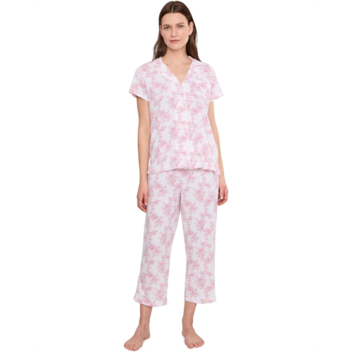 POLO Ralph Lauren Womens Lauren Ralph Lauren Knit Short Sleeve Notch Collar Cropped Pants Pajama Set