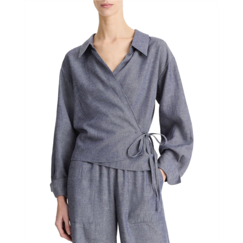 Vince collared linen-blend wrap top