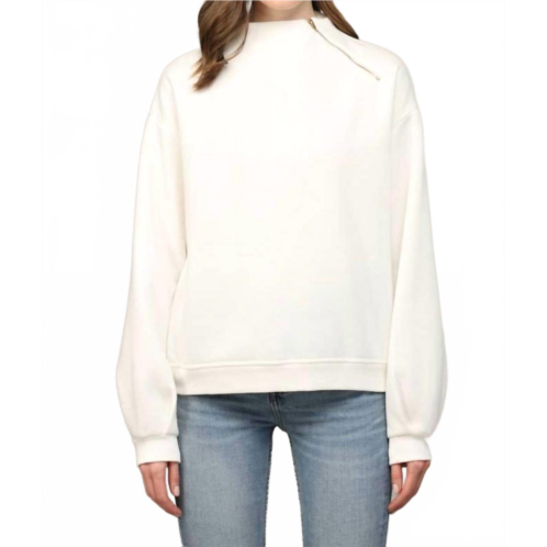Fate womens zipper trimmed round neck sweatshirt in white