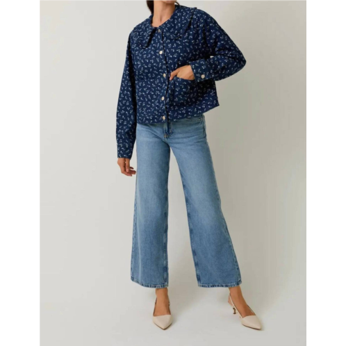 LE LIS mckenna floral peter pan collar jacket in medium blue denim