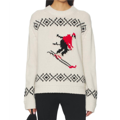 White Warren ski crewneck sweater in ivory black & red