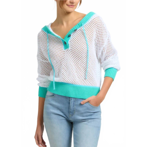 525 America crochet colorblock hoodie in bleach white multi