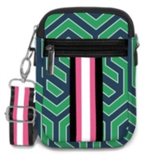Top It Off carla street neoprene everyday crossbody bag in green / navy blue geometric