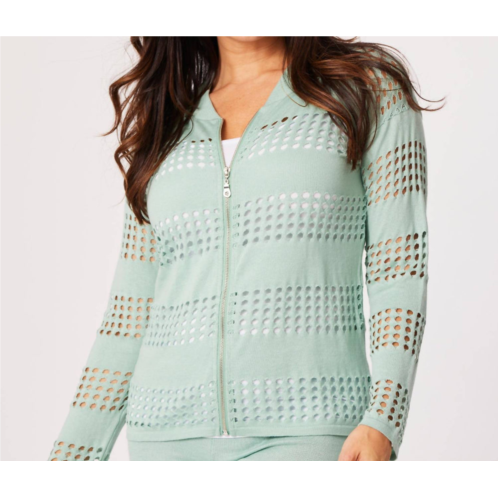 Angel Apparel crochet zip bomber jacket in pine