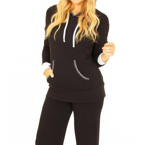 French kyss detail hoodie with pocket in black/white