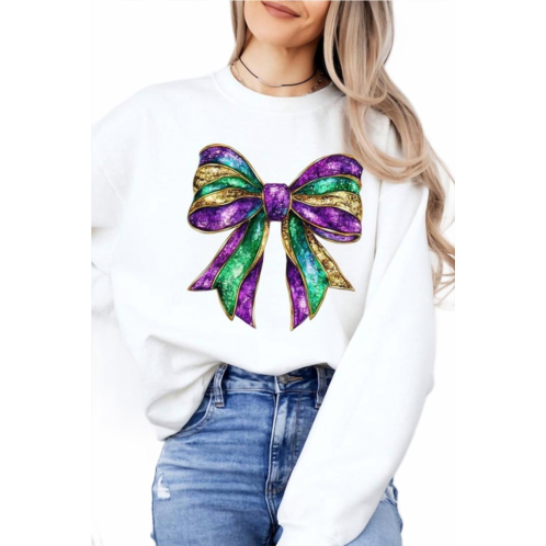 B-tween mardi gras bow sweatshirt in white