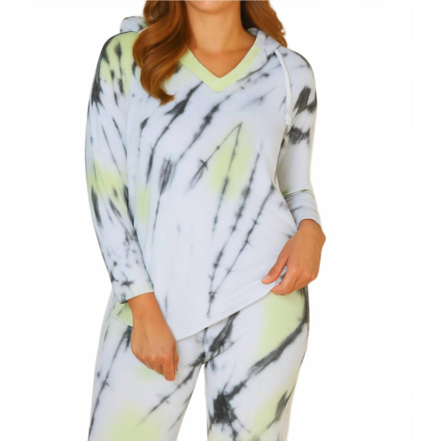 French kyss womens marble wash v neck hoodie in lime