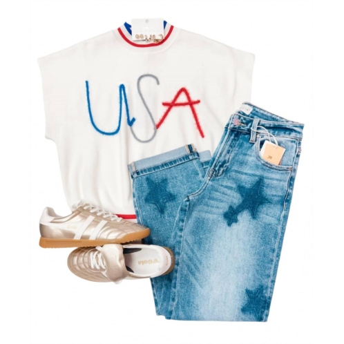 Ee:some womens usa letter ss sweater in white