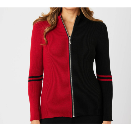 Angel Apparel two tone ribbed zip up cardigan in black/red