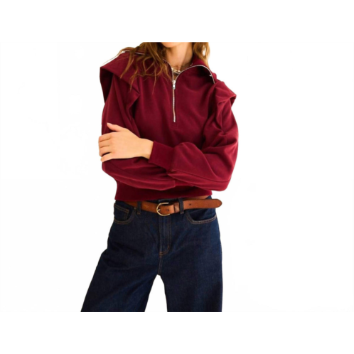 The GREii mar zip-up ruffled sweatshirt in burgundy