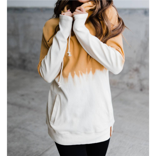 AMPERSAND AVE double hood sweatshirt in mustard ombre dip dye