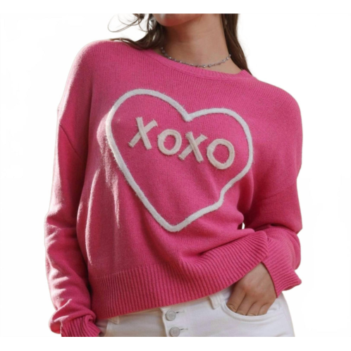 LE LIS xoxo crewneck sweater in hot pink