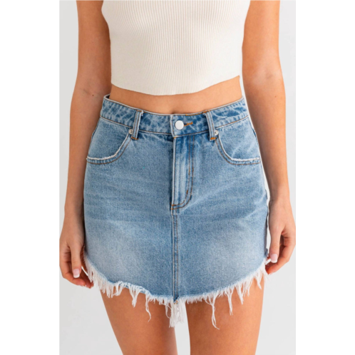LE LIS marin fray denim skirt in light denim