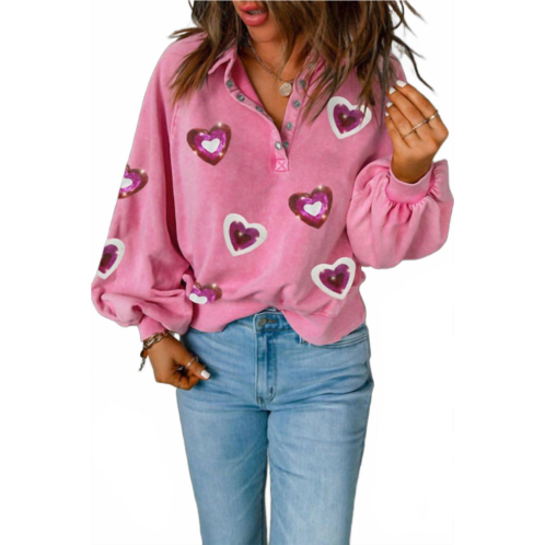 Little Daisy Closet heart sequin half snap sweatshirt in carnation pink