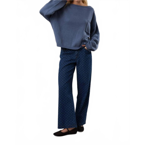 LE LIS eliza oversized wide neckline sweater in dusty blue