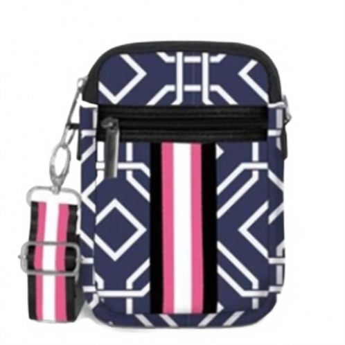 Top It Off womens carla street neoprene everyday crossbody bag in navy blue / white geometric