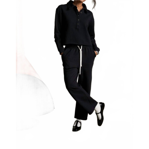 Perfectwhitetee vinny fleece henley sweatshirt in true black