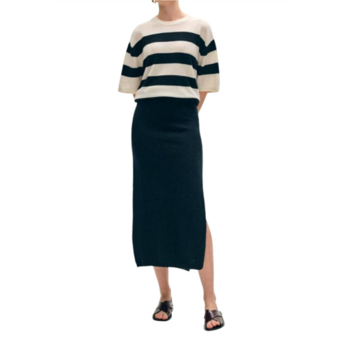 White Warren cotton slub side slit skirt in black