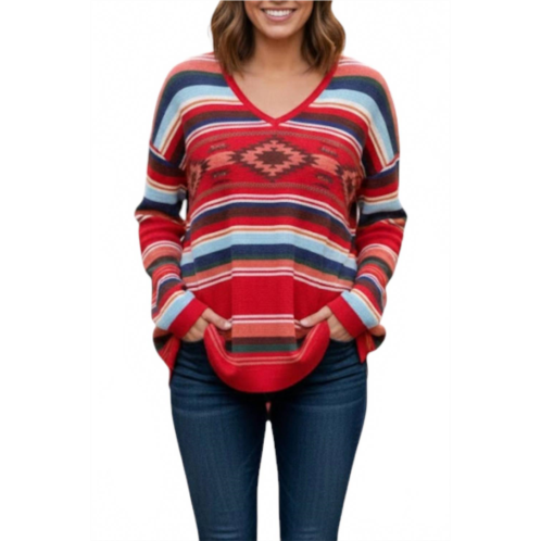 TASHA POLIZZI melanie waffle knit pullover in red multi
