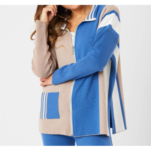 Angel Apparel two tone stripe detail jacket in denim/multi