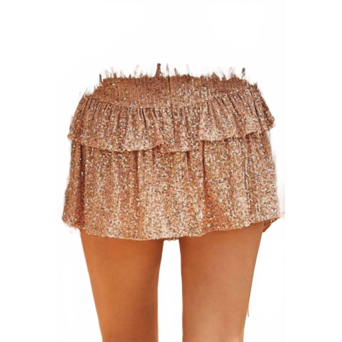 Mainstrip coco sequin ruffle mini skort in champagne