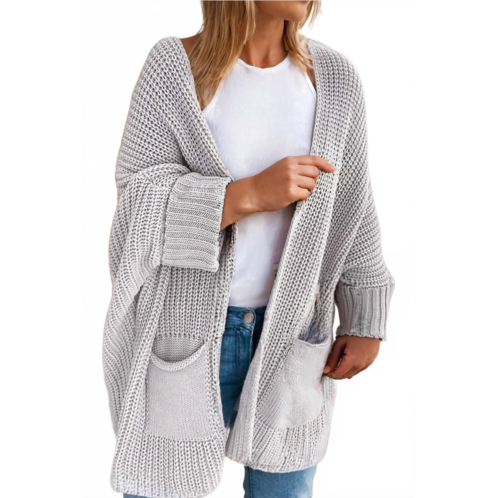 Little Daisy Closet oversized fold over sleeve open front cardigan in gray