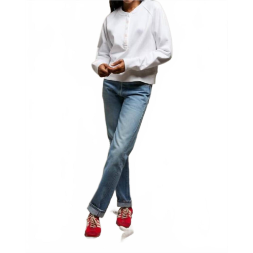 Perfectwhitetee bowen raglan button down sweatshirt in white