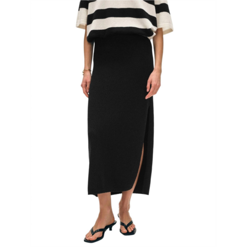 White Warren cotton slub slit skirt in black