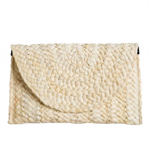Top It Off womens eliza rattan woven straw clutches in cream ivory