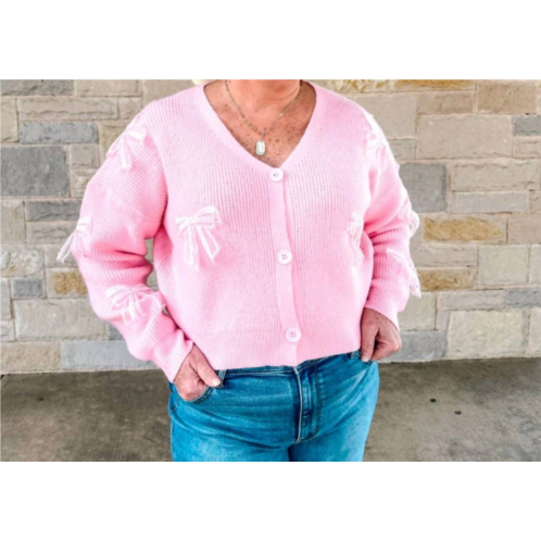 BiBi bow detailed cardigan sweater in blush