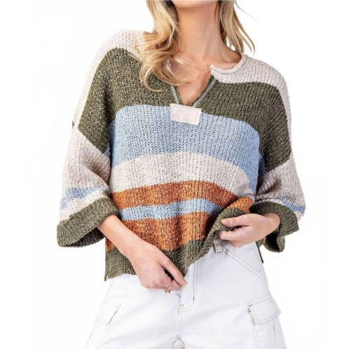 Ee:some striped notched collar top in multicolor