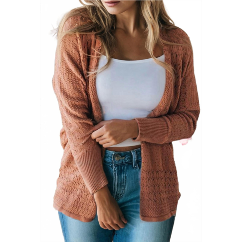 Little Daisy Closet big dreams open front knitted crochet cardigan in brown