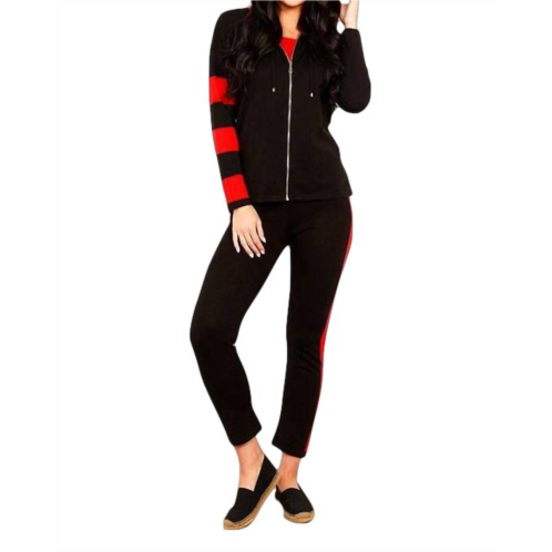 Angel Apparel stripe zip hoodie in black/red