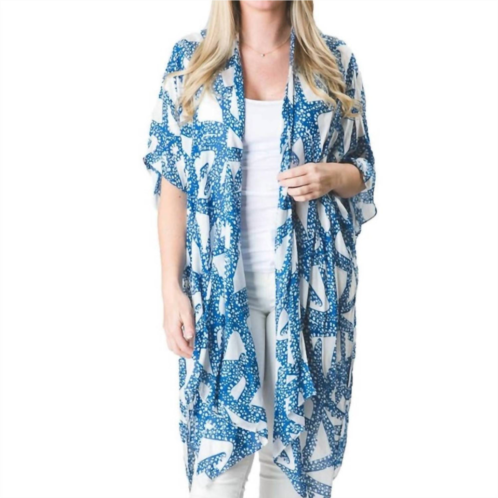 Top It Off kari printed lightweight kimono wrap shawl in navy blue white starfish