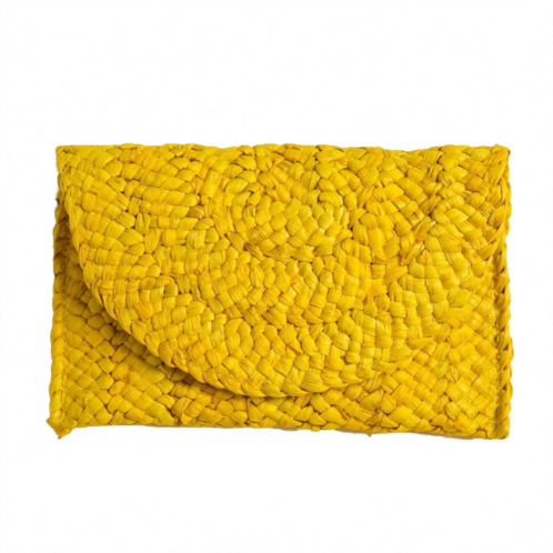 Top It Off womens eliza rattan woven straw clutch in yellow