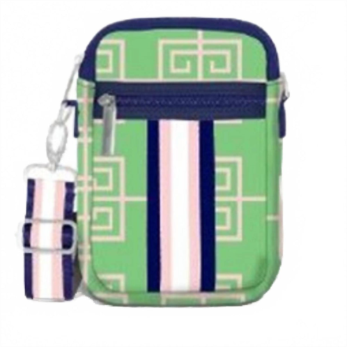 Top It Off womens carla street neoprene everyday crossbody bag in green / pink greek key