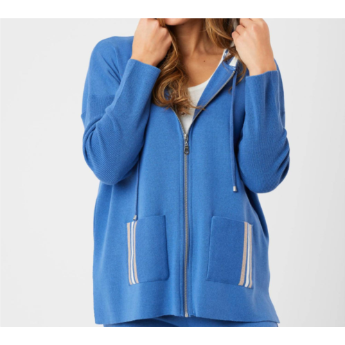 Angel Apparel stripe detail zip up hoodie in denim/multi