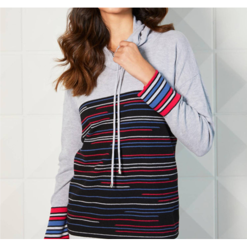 French kyss drawstring cowl neck top in slate/multi