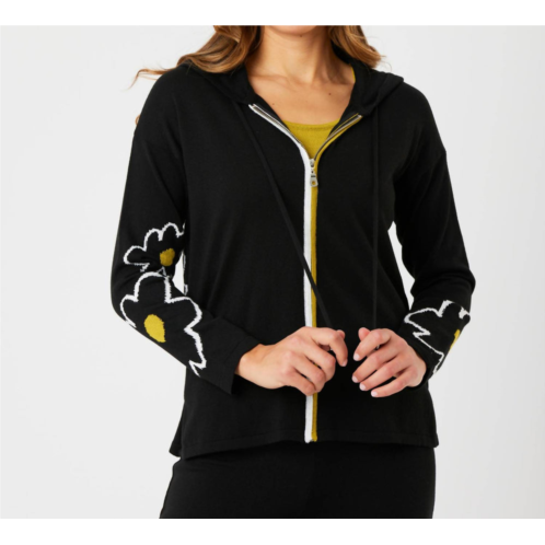 Angel Apparel flower detail zip up hoodie in black/yellow