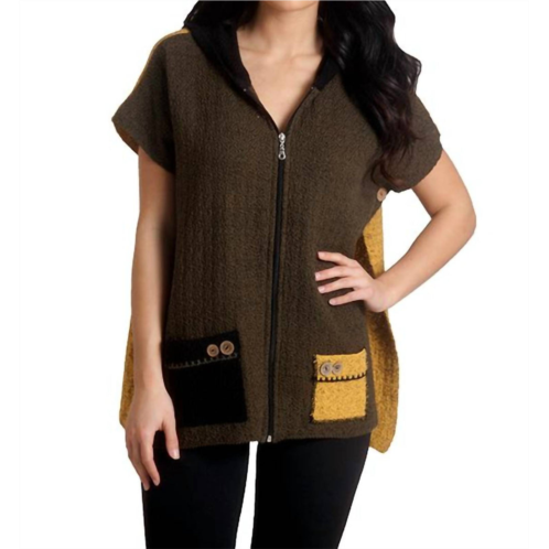 French kyss boucle hooded poncho in armycombo