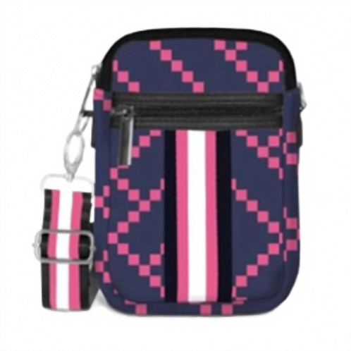 Top It Off womens carla street neoprene everyday crossbody bag in navy blue with pink diamonds