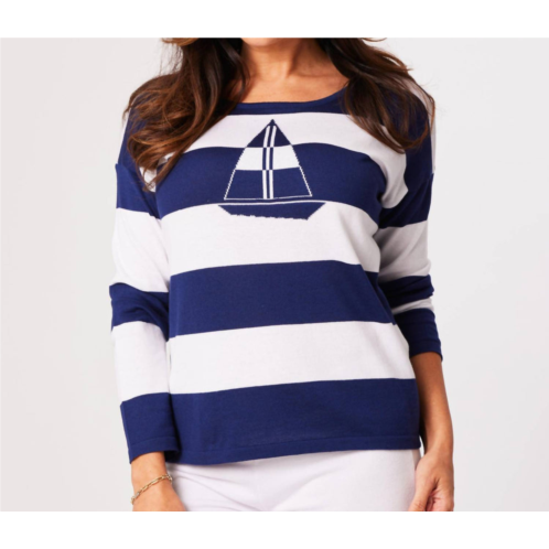 Angel Apparel nautical scoop top in navy/white