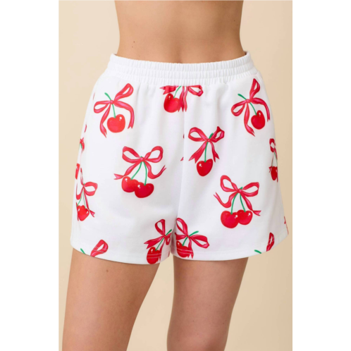 Mainstrip cherries this christmas lounge shorts in white/ red