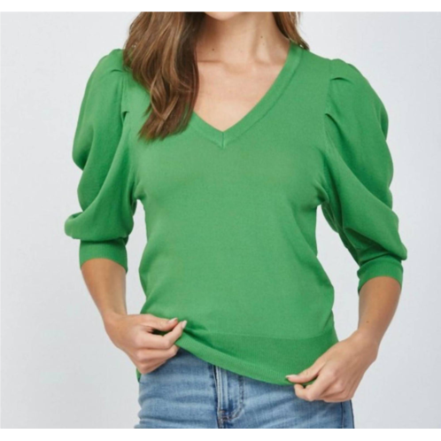 Fate puff sleeve v neck sweater in green