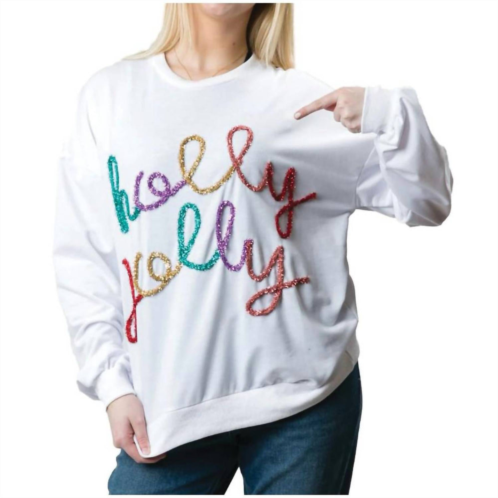 Top It Off holly jolly sweatshirt in white