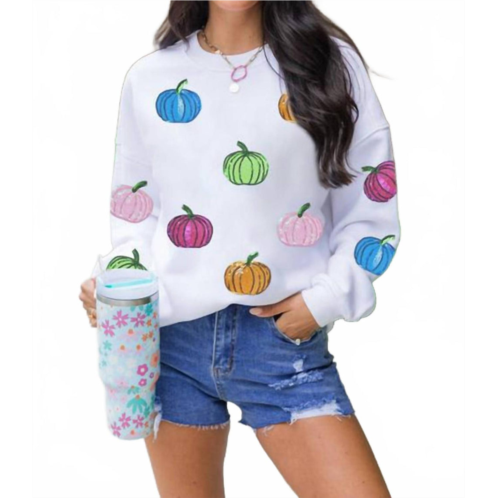 Little Daisy Closet colorful pumpkink sweatshirt in white