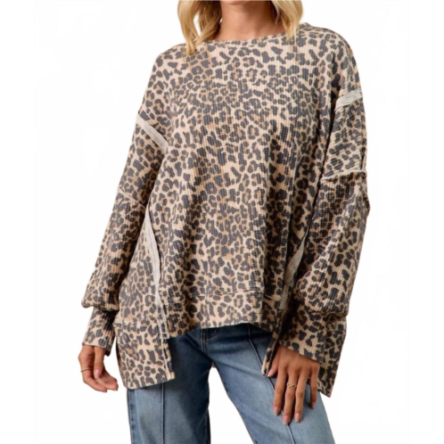 BiBi oversized waffle thermal sweatshirt in leopard